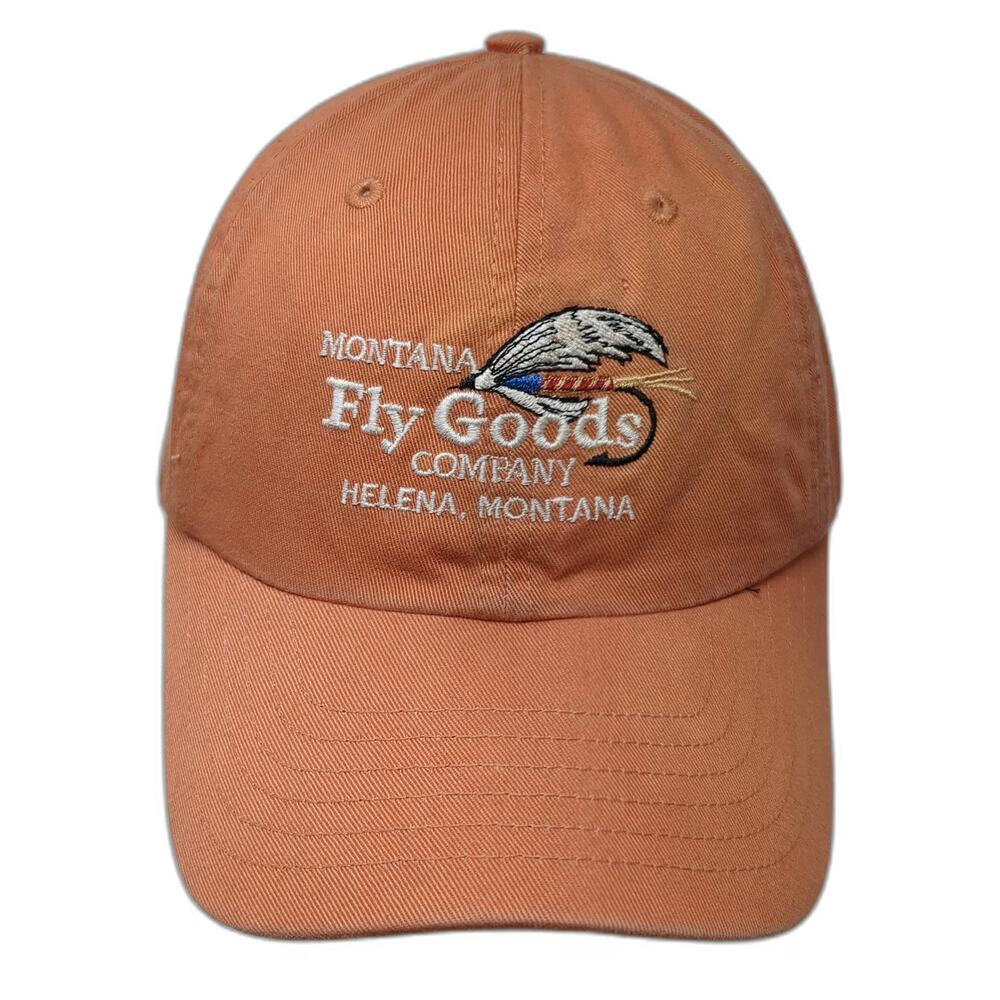 Simms Orange OSFM Baseball Cap Montana Fly Goods Company Slideback Fishing Hat